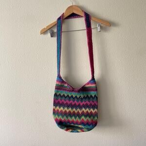 y2k vintage colorful rainbow crochet crossbody handbag boho hippie